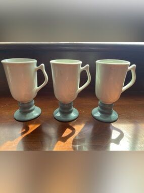 Hall Pottery 3 Piece pedestal mugs in Cream with Gray Mark